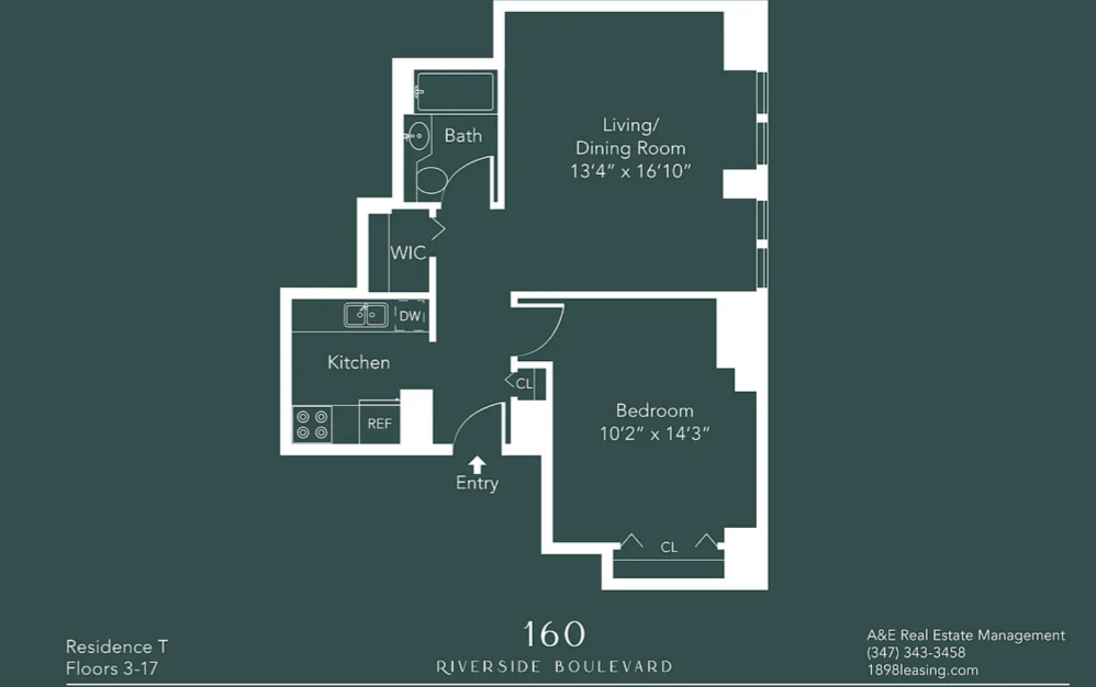 7T - 1 bedroom floorplan layout with 1 bathroom and 662 square feet (Floor 12)
